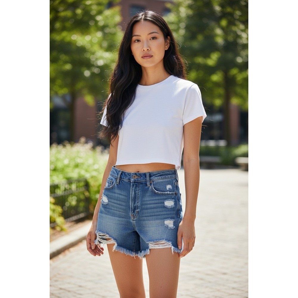 Hidden Los Angeles Womens Distressed High‎ Rise Denim Shorts Medium Wash Blue M